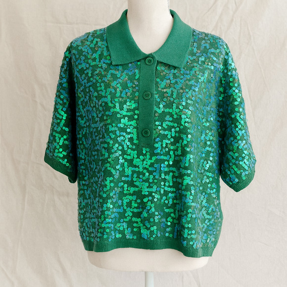 Essentiel Antwerp Sweaters - Essentiel M Sequin Vibrant GreenY2K Festival Sweater Vintage Holiday 90's Retro